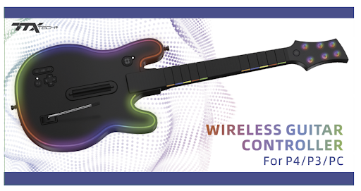 Wireless Guitar w/ LED |for PS4, PS3, PC (NEW)